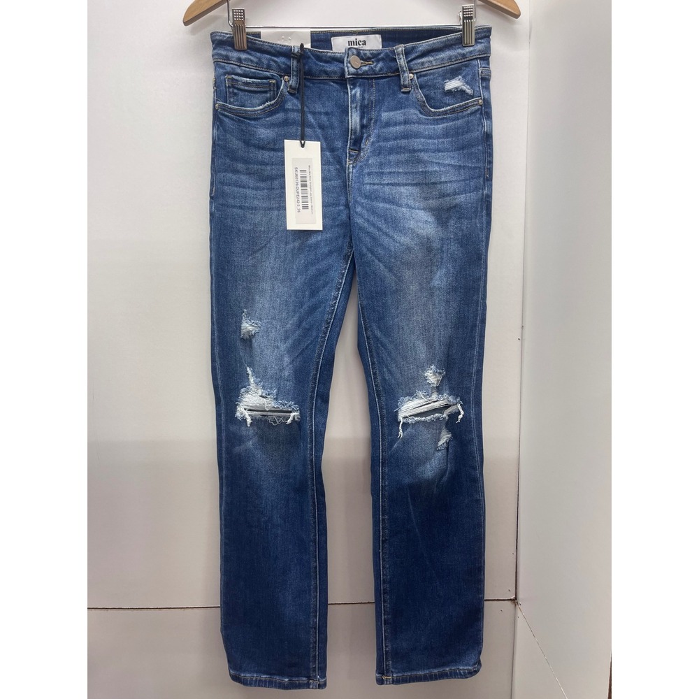 Mica Denim Mid-Rise Straight Leg Distressed Jeans Blue Size 26 NWT